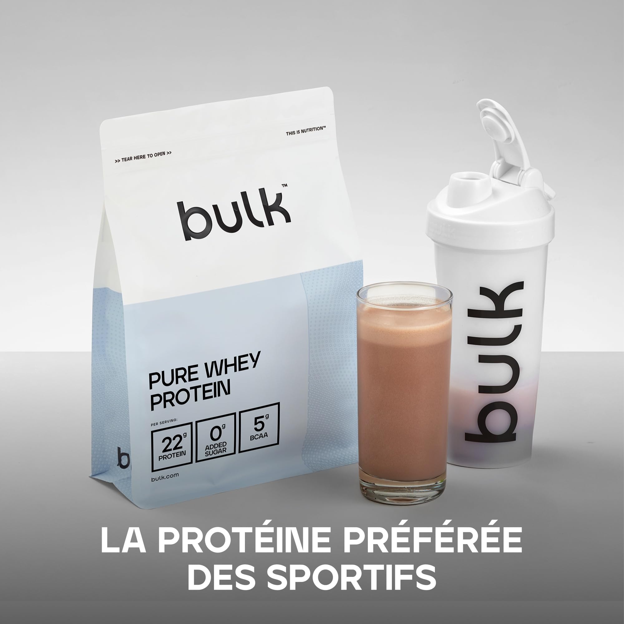 Bulk Pure Whey Protéine en Poudre, Cookies Chocolat, 22g Protéines, 5g BCAA, 1kg