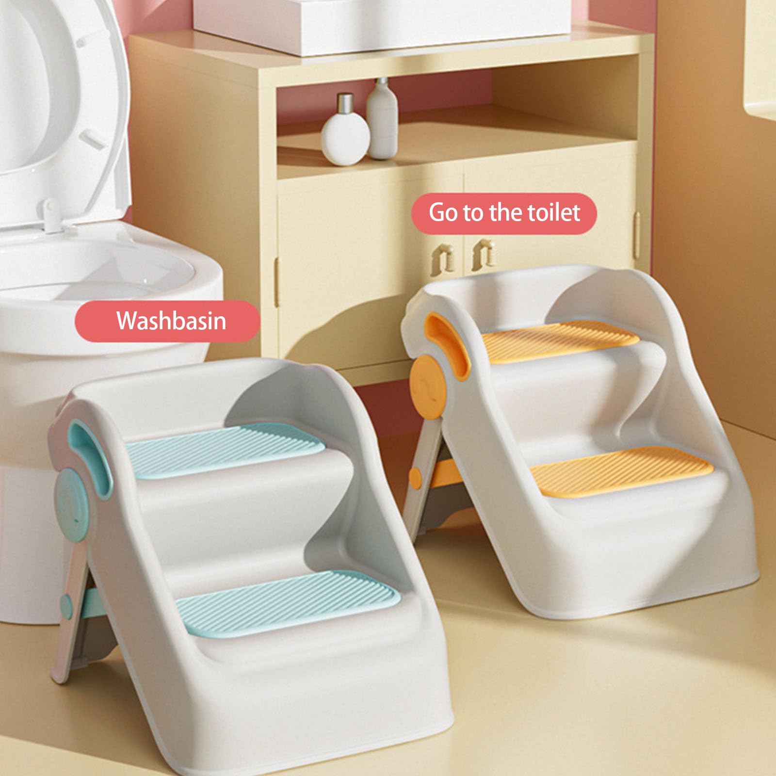 2-stufiger Tritthocker für, rutschfest, Badezimmerhocker, faltbares Design, Kunststoff, sicher, doppelte Ebenen für Kleinkinder, rutschfest