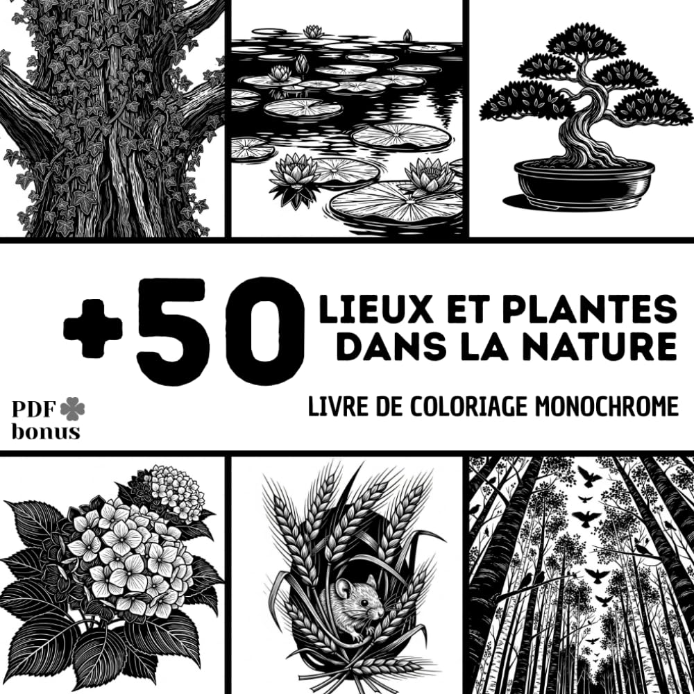 Livre De Coloriage Monochrome lieux et plantes dans la nature