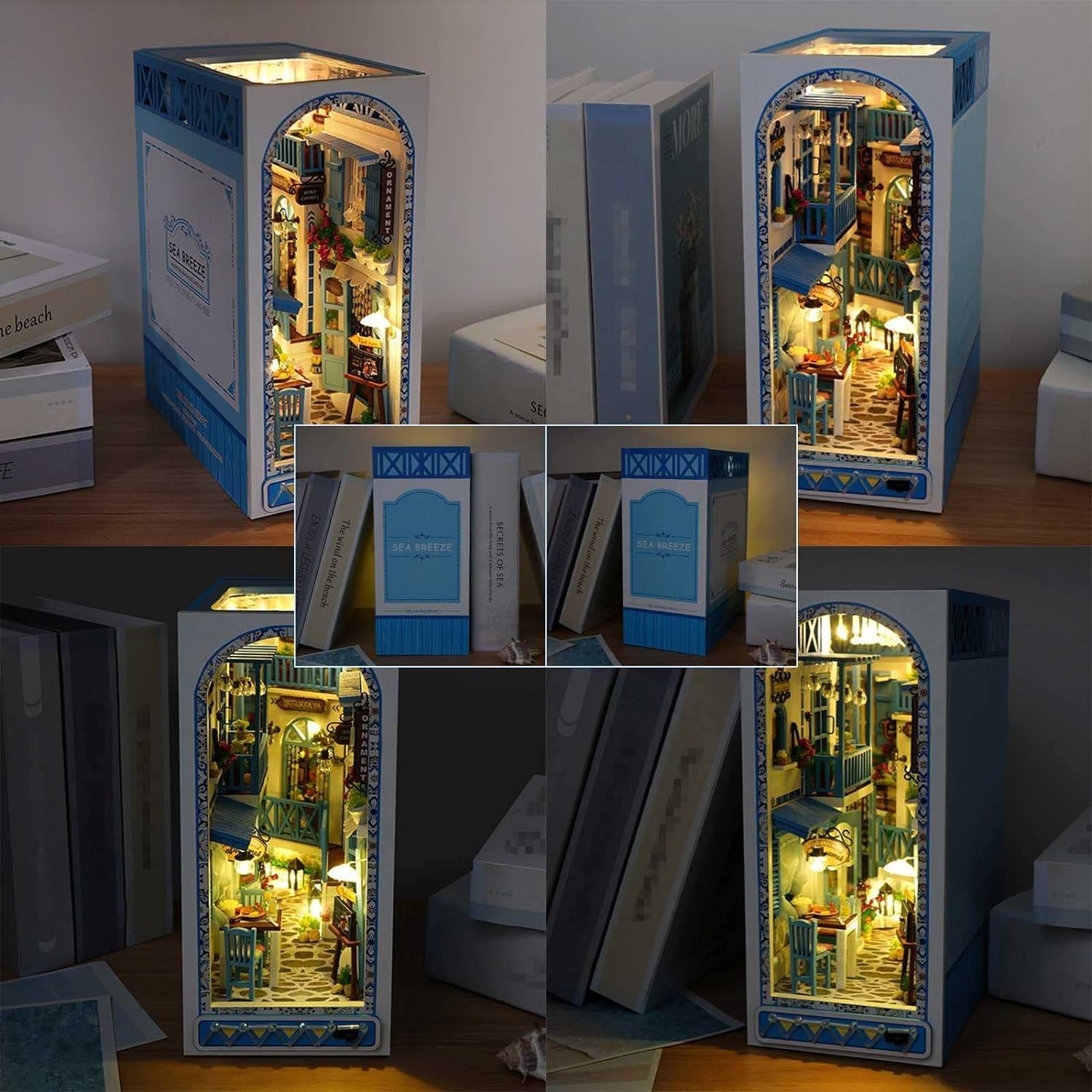 Model edukacyjny Drewniane puzzle 3D Bookend, zestaw do samodzielnego czytania książek do wystroju półki, podświetlane małe miniaturowe zestawy modeli dioramy do domku dla lalek dla dorosłych unisex (