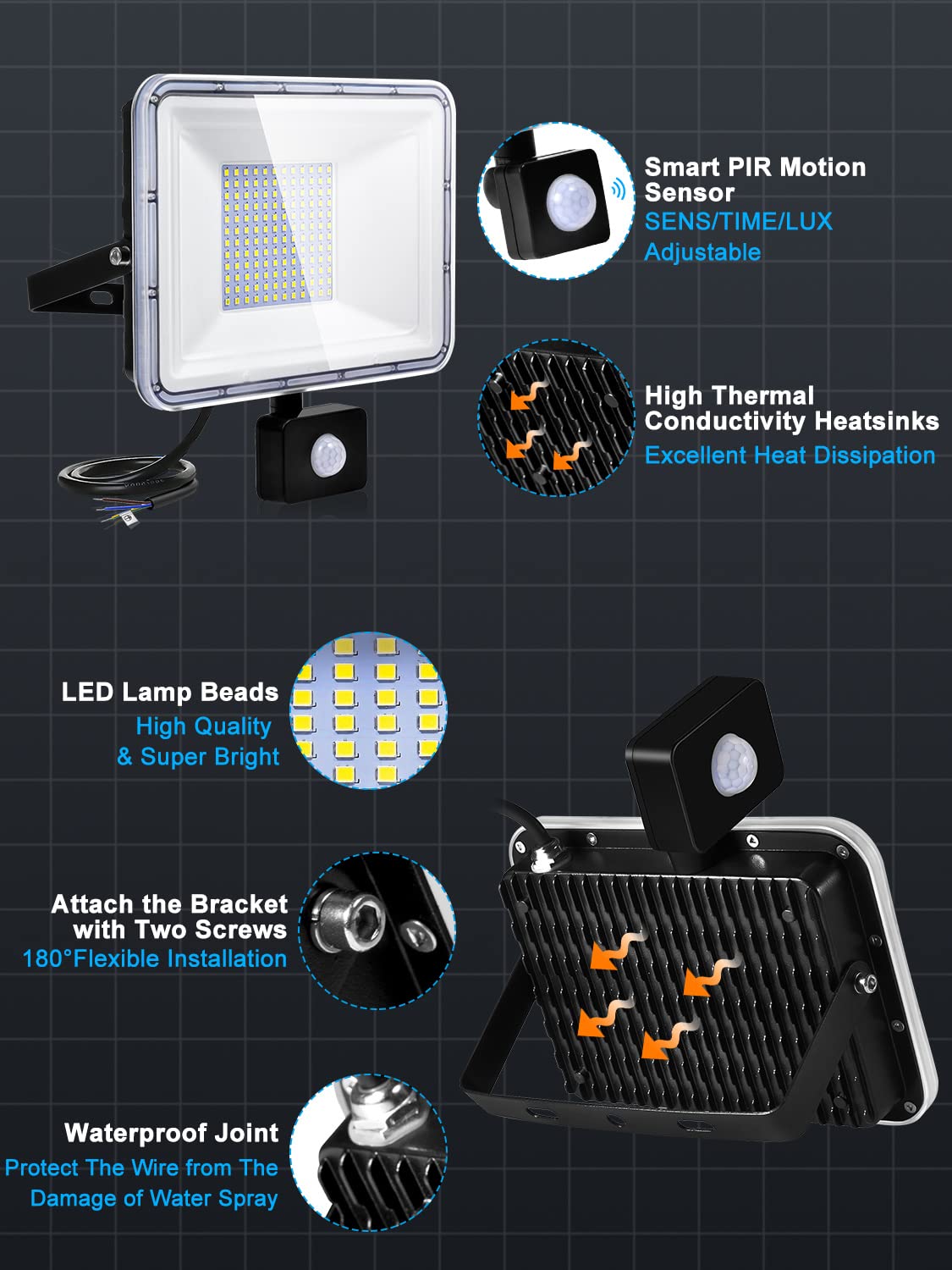 YIQIBRO LED Flutlichtstrahler Mit Bewegungsmelder ? Produktbild-Vorschau 4