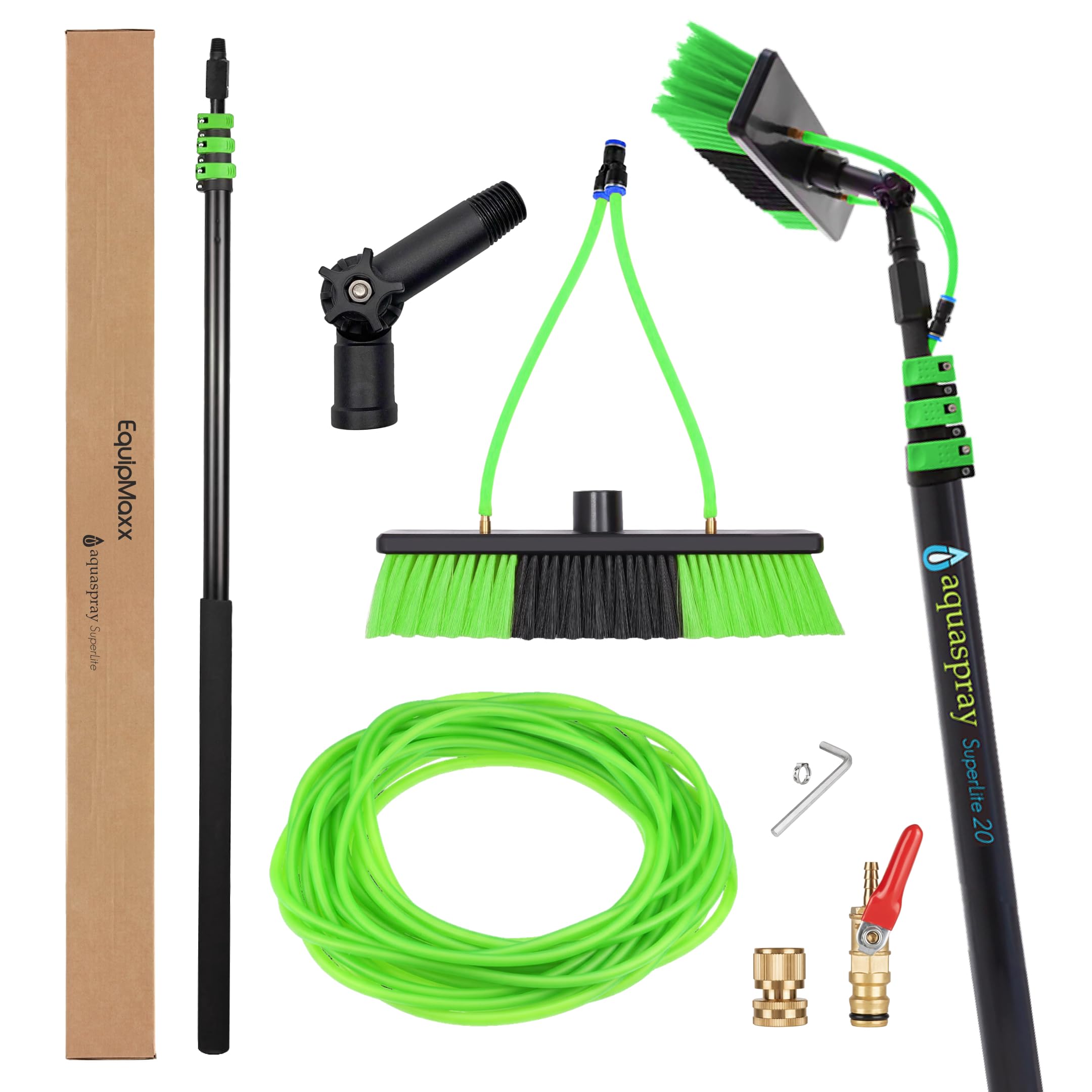 EQUIPMAXX Lightweight 20 Feet Solar Panel Cleaning Brush & Pole Water Fed Pole Kit Window Cleaner & Solar Panel Cleaning System Washing Equipment Tool Solution