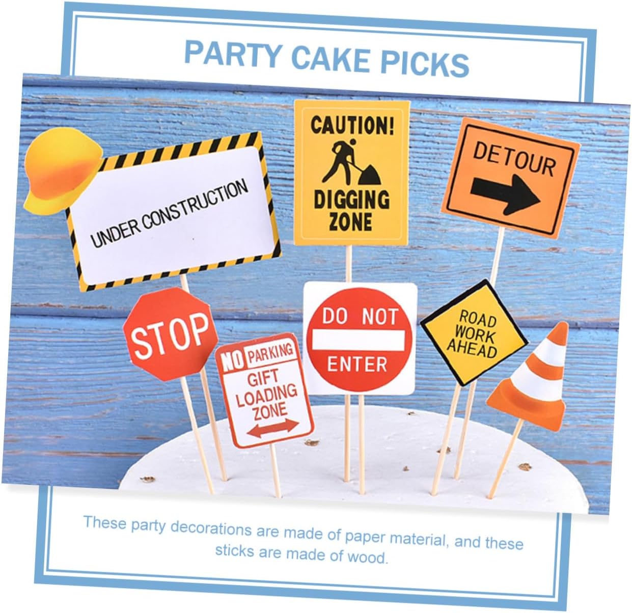 Generic 150pcs Construction Cake Decoration Picks Set for Birthday Party, Road Sign and Engineering Vehicle Cake Toppers, Non-edible Photo Props for Party Supplies