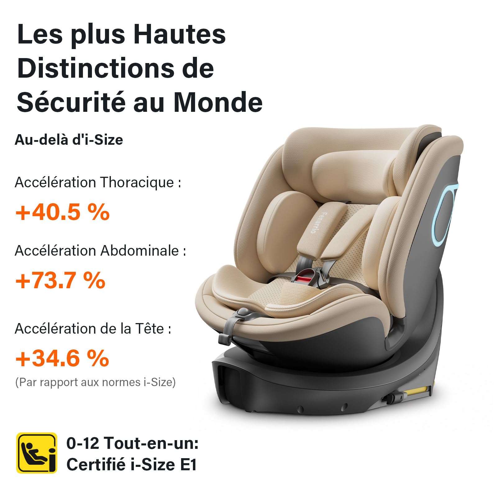 AS5 i-Size Siège Auto,Pivotant 360,ISOFIX,Ergonomic,Réglable,Beige | Refroidissement Double Zone, Commande Vocale, 0-8 Ans, 40-150 cm(max. 25kg),7 Inclinaisons, Harnais 5pts,Installation Facile