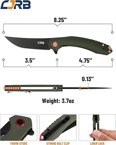 Vista 8 de CJRB Cuchillo plegable Gobi (J1906) AR-RPM9 Acero en polvo G10 Mango EDC Cuchillo de bolsillo Azul Hoja AR-RPM9 actualizada/mango azul G10