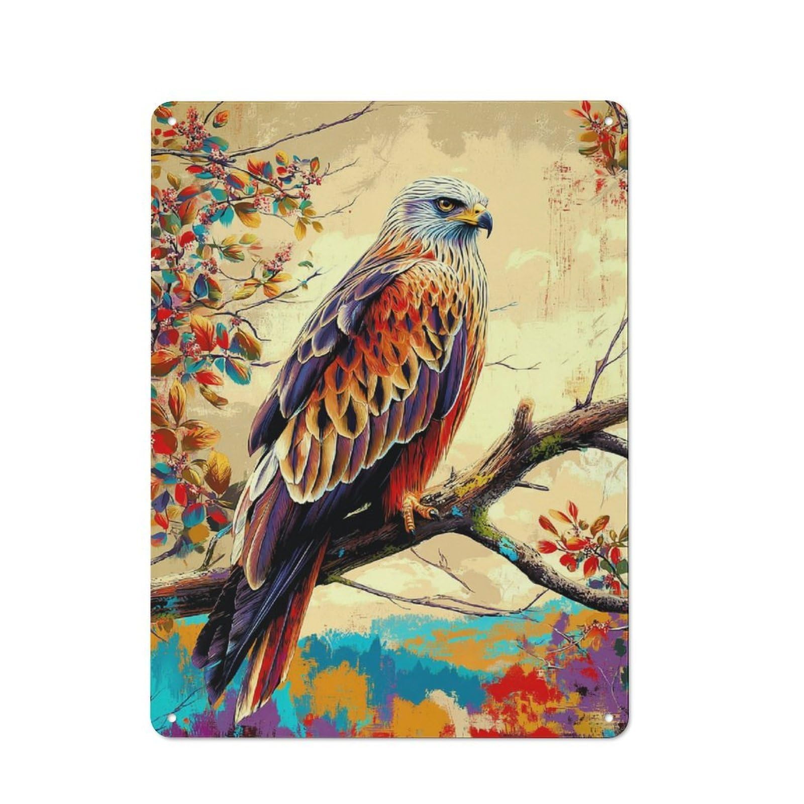 Junmoney Colorful Eagle On Branch Metal Wall Sign 40X30cm Featuring For Garage Or Workshop, For Vintage Wall Decor Fans, For Metal Sign Collectors
