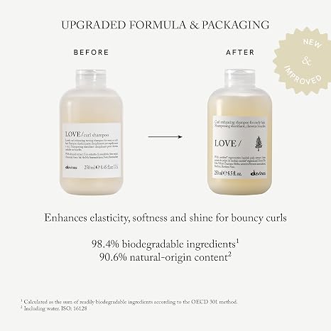 Davines LOVE/Curl Shampoo, Creamy Taming Cleanser for Wavy & Curly Hair - Enhances Elasticity, Volume & Softness - Hydrating Baobab Pulp Formula Defines Curls without Weighing Down