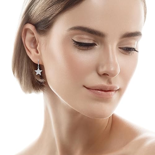Miniatura 3 de Silver Star Earrings Huggie Hoop Dangle Drop Earrings 925 Sterling Silver Earrings Star Rhinestone Earrings for Women Star Fashion Jewelry