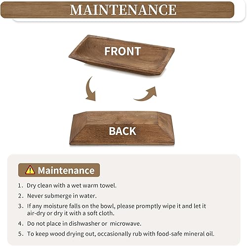 Vista 59 de Hanobe Cuenco decorativo de madera para masa: centro de mesa de madera largo, decoraciones de mesa con portavelas natural, bandeja decorativa