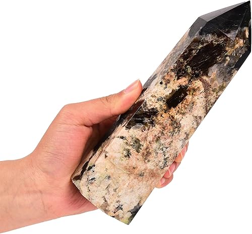 AMOYSTONE Varita de cristal curativo grande Obelisco de 6 facetas de torre Reiki de chakras, terapia de meditación de chakras, turmalina negra,