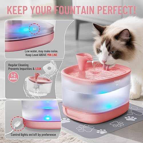 Miniatura 7 de Veken Fuente de agua para gatos con tanque desmontable, fácil de limpiar y montar, dispensador automático de bebidas para mascotas de 84 oz2.5 L con