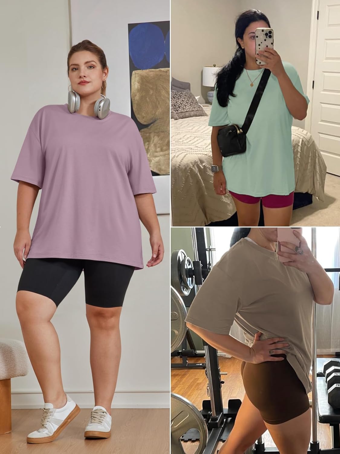 3 Pack Oversized Tshirts for Women Crew Neck Basics Womens Clothing Summer Loose Workout Tees Plus Size T Shirts - Image 3