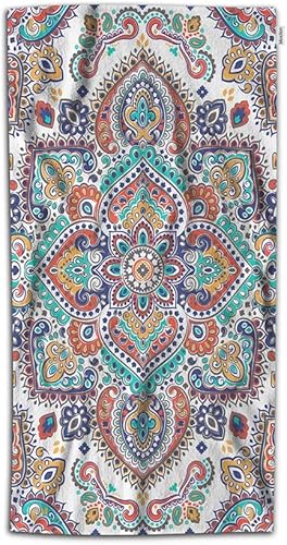 Moslion Toallas de baño bohemias de 64 pulgadas de largo x 32 pulgadas de ancho, patrón de medallón floral de cachemira, adorno de mandala étnico,