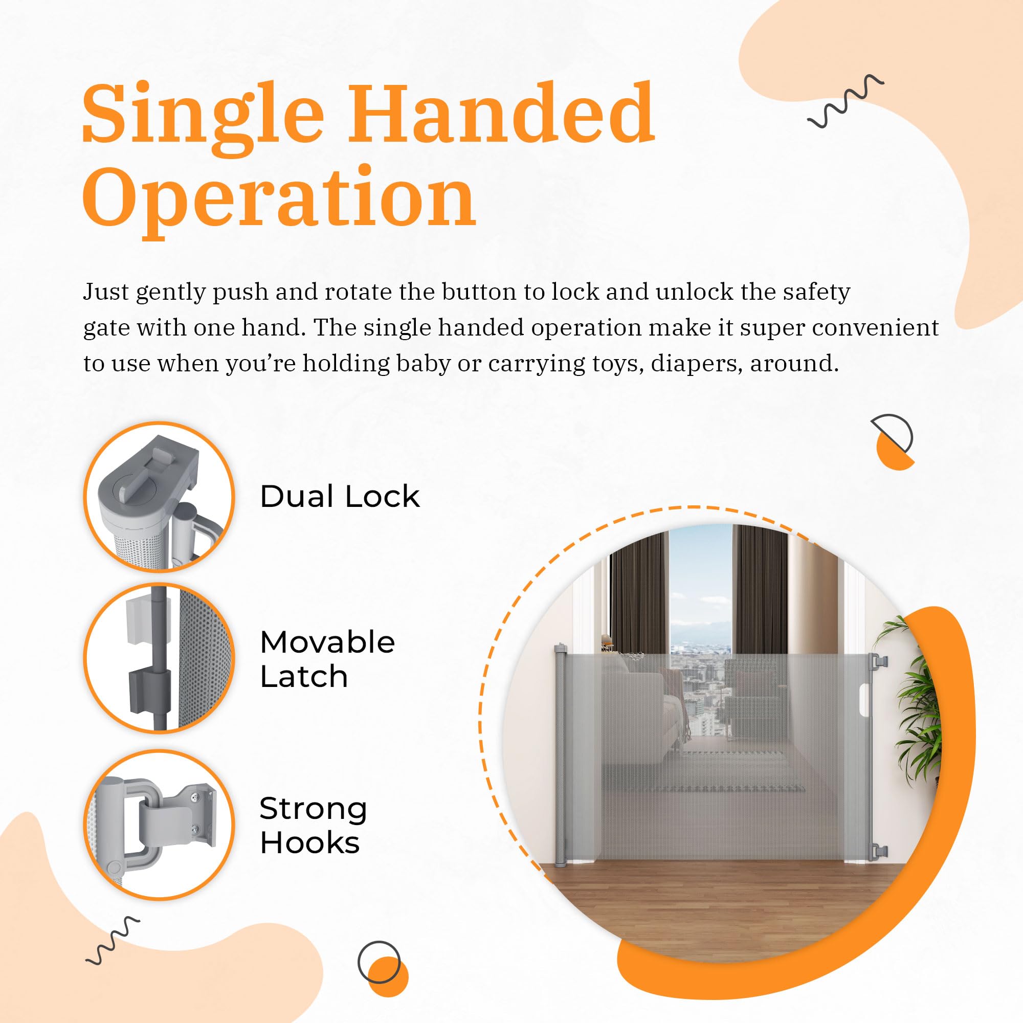 MeeruWorks Retractable Stair Gate for Baby Extendable Mesh Baby Gate & Dog Gate - Image 4