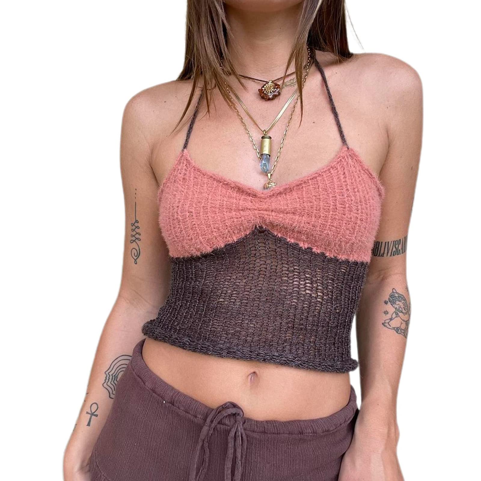 Women Halter Crochet Tops Sleeveless Knit Tank Tops Y2K Summer Crop Camisole Vest Top