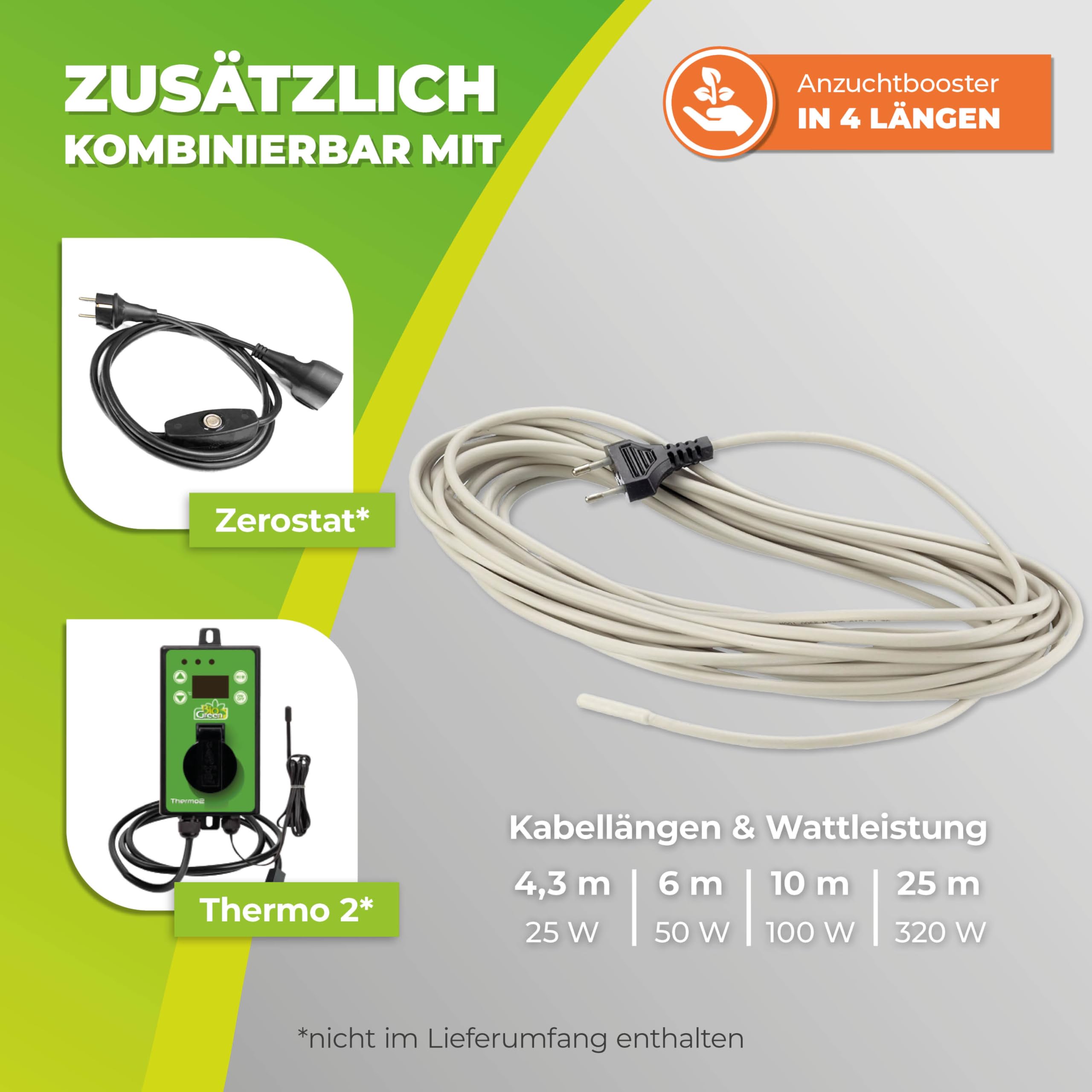 BioGreen Bodenheizkabel für die Anzucht | 10 m Heizkabel für Pflanzen | wasserdichtes Erdwärmekabel fürs Gewächshaus & Frühbeet | Wurzelheizung