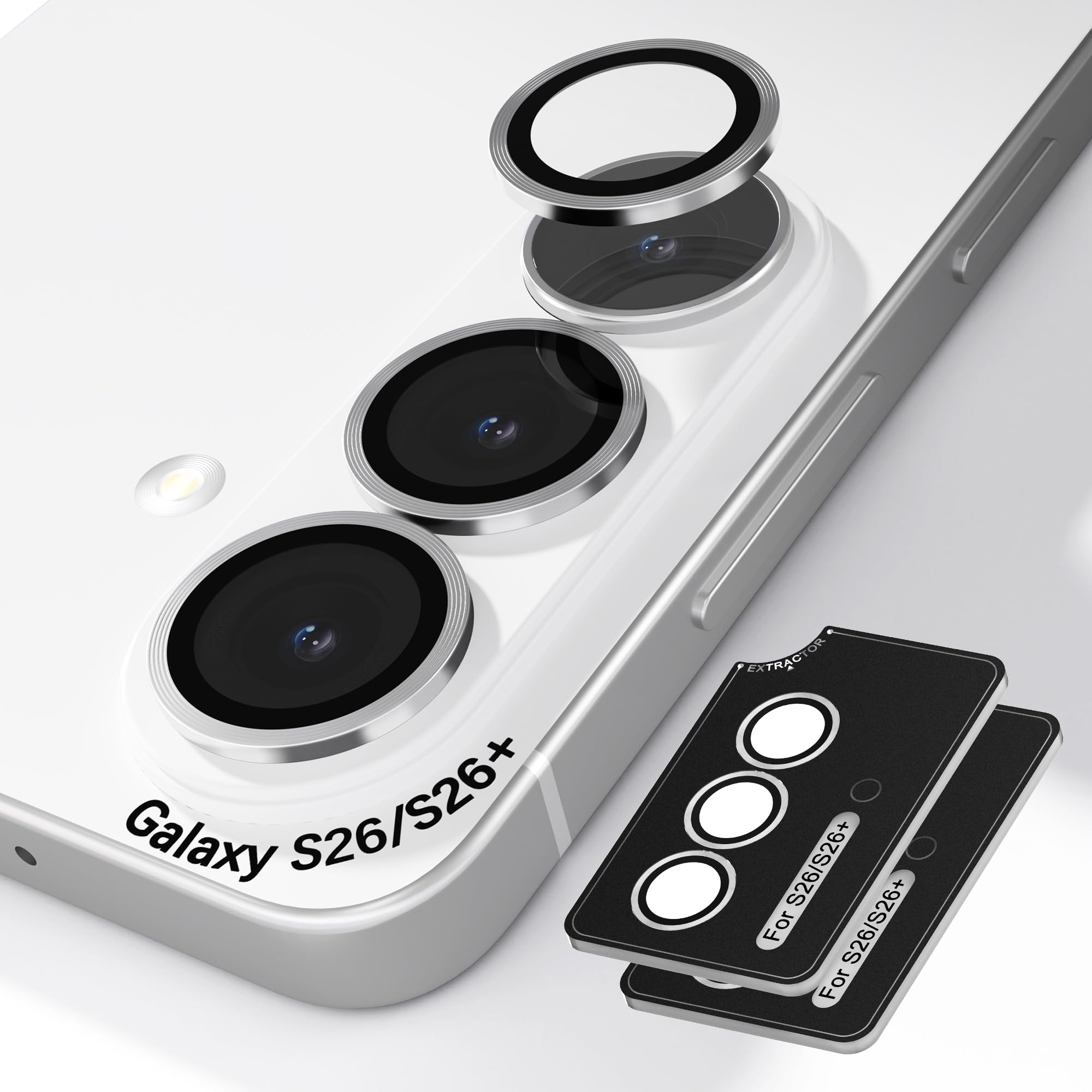 Orzero 9H Glass Camera Lens Protector for Galaxy S26/S26 Plus-Silver, 2 Set