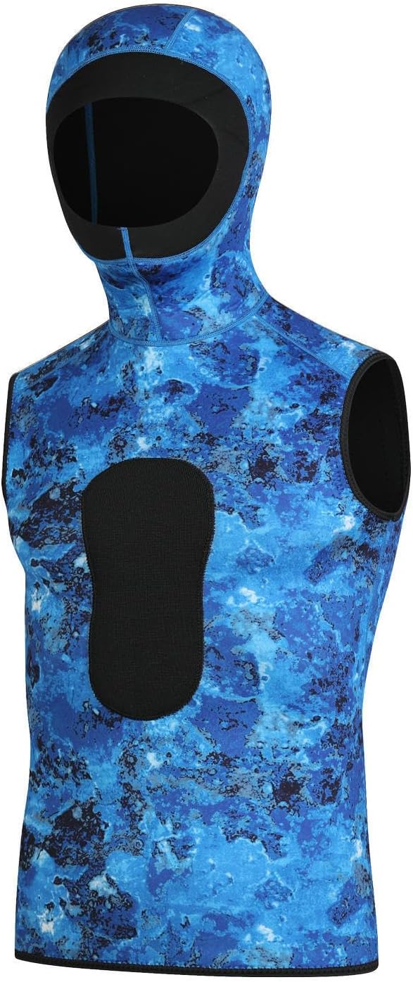 Men Women 3MM Sleevesless Diving Vest,Black/Camouflage Hooded Diving Suit Warm Surfing Swimming Snorkeling Suit Drifting Jacket