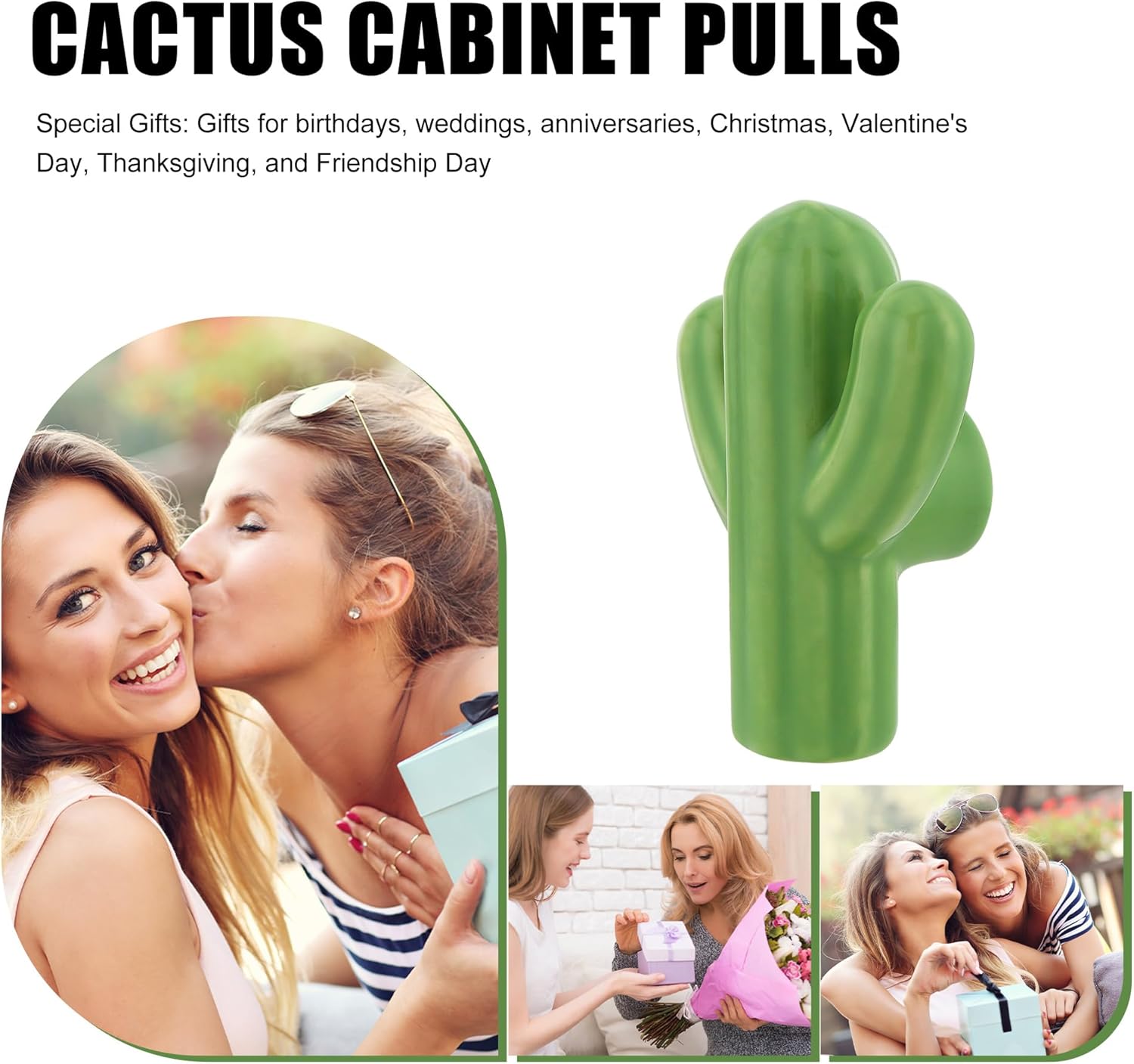 Ceramic Cabinet Green Drawer Knobs, Cactus Shaped Dresser Cute Kitchen Cabinet Pull Handles, 4 Pcs Small Vanity Knobs Hardware Wardrobe Handles Decorative Closet Cupboard Pulls