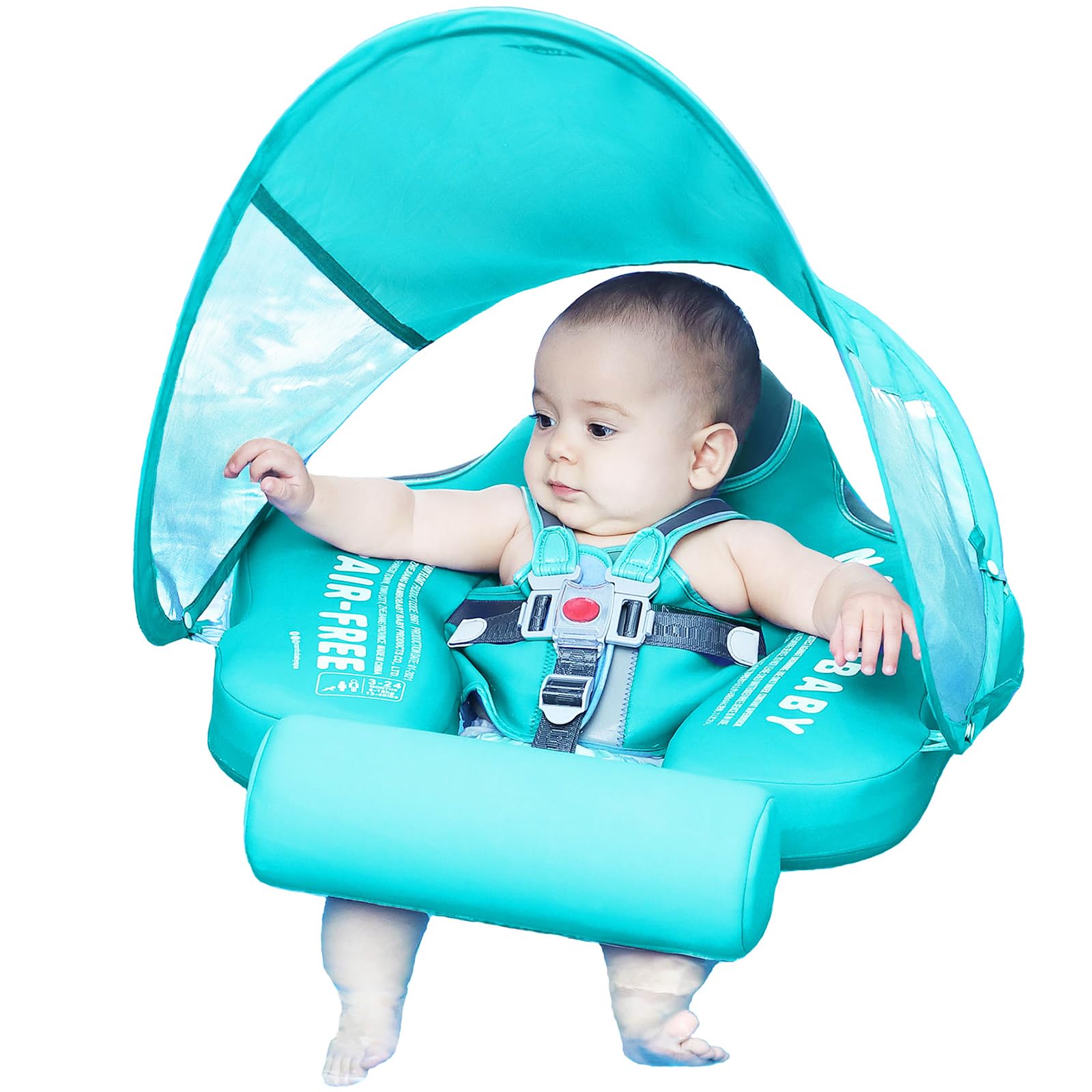 Mambobaby Float with Canopy Size Improved Non Inflatable Infant Baby Pool Float Smart Mambo Float Swim Trainer Baby Swim Float Mambo Baby Float Solid Air Free Water Waist Swimming Ring