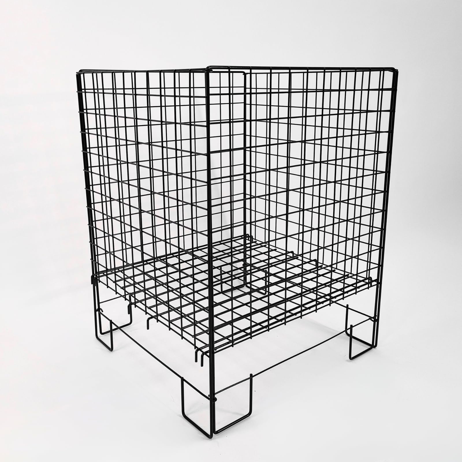Shoplines Supplies Black 62Cm Square Dump Bin Basket Collapsible Plastic Display Storage Bin For Retail Polycoated Mesh 78Cm High Adjustable Bottom Flat Pack Assembly