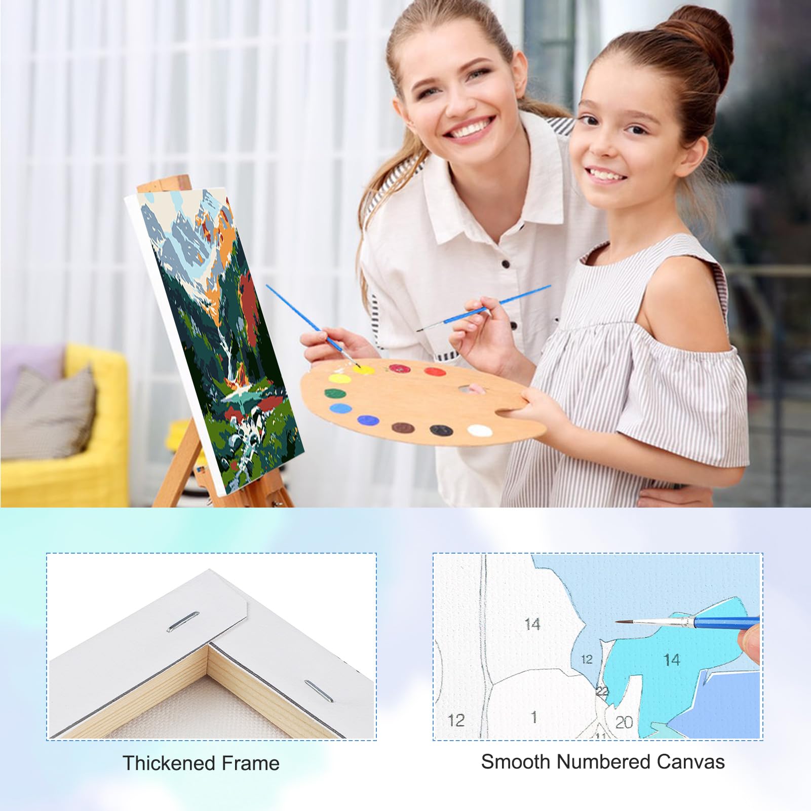 TOSTOG Landscapes 4 Pack Framed Canvas Painting by Numbers Art Kit for Adults and Kids, Beginner Acrylic Painting Supplies with Wooden Frame for Home Wall Decor 20 * 25 cm/8 * 10 in - 3