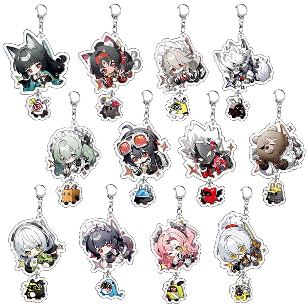 12 Pcs Zenles Zero Zone Keychain Game Zzz Belle Wise Figure Keyring Pendant Acrylic Chain Bag Decorations Set