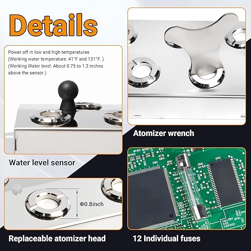 Vista 4 de Nebulizador ultrasónico mejorado de 12 cabezales, fabricante de niebla ultrasónica con flotador, nebulizador de 304.3 fl oz/H con fuente