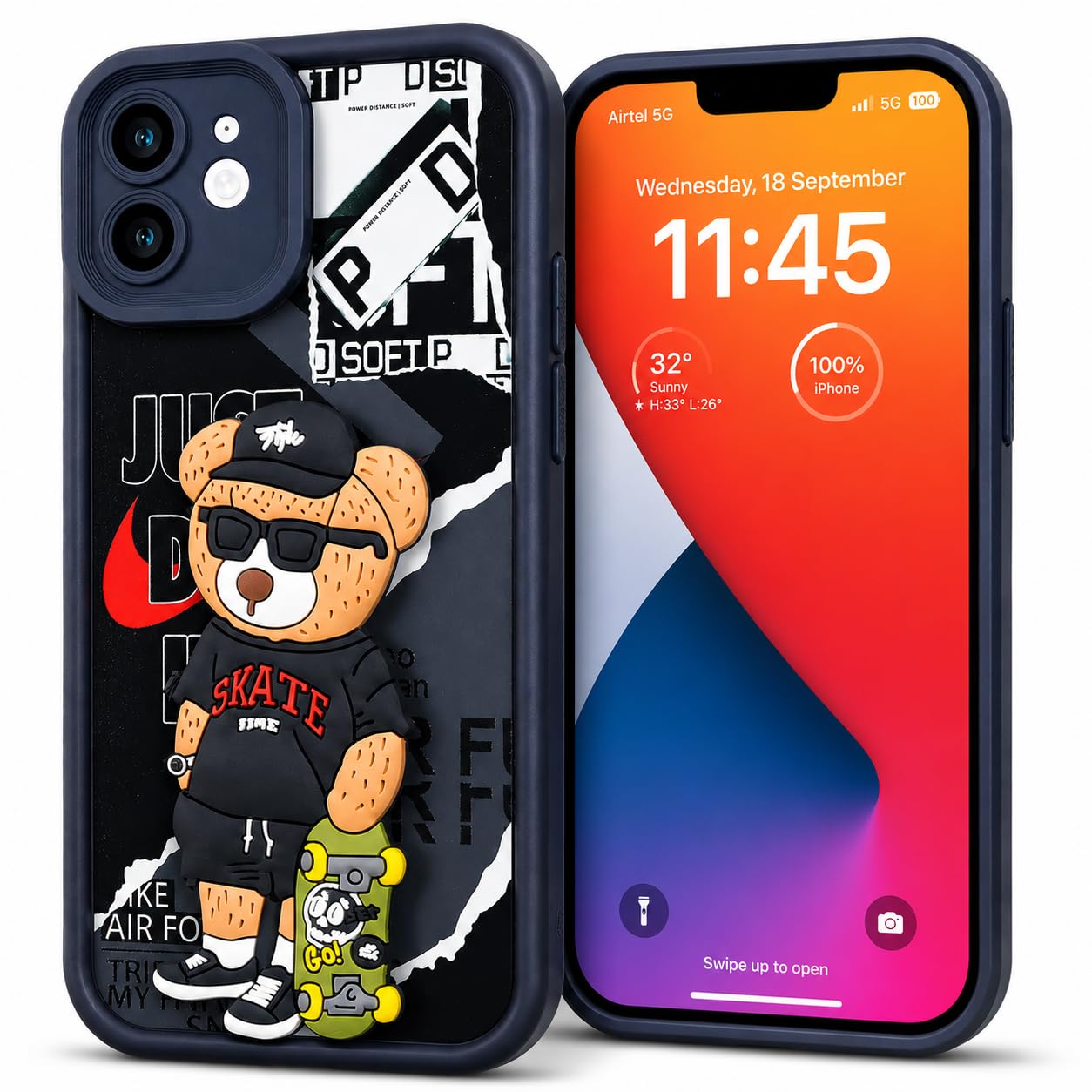 Enflamo for iPhone 12 Case Matte Back Silicone Cover 3D Designed | Camera Bump Protection (Black)