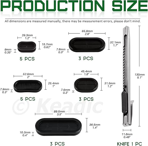 Miniatura 2 de Keadic Juego de 19 ojales de goma ovalados de doble cara de 5 tamaños con cuchillo, tapón de agujero cerrado, junta de ojales para aparatos