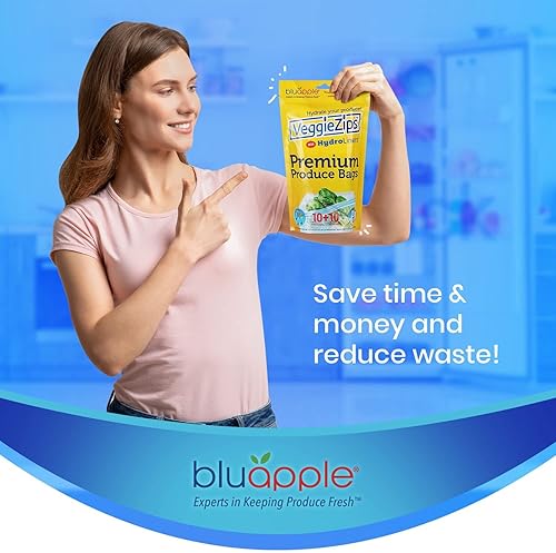 Miniatura 6 de Bluapple VeggieZips Sistema de almacenamiento de productos de alta calidad, juego de 40 piezas, 20 bolsas ahorradoras de alimentos + 20 HydroLiners,