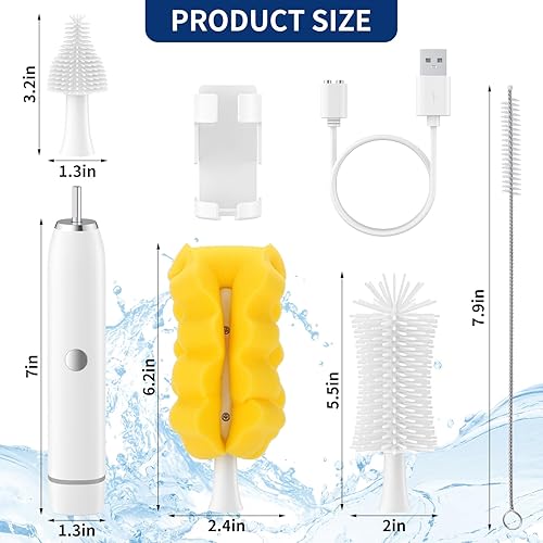Miniatura 6 de Electric Baby Bottle Brushes Magnetic Suction Charging, Rechargeable Waterproof 4-Speed Cleaning Mode Nipple Brush for Baby Bottles Pacifiers Travel
