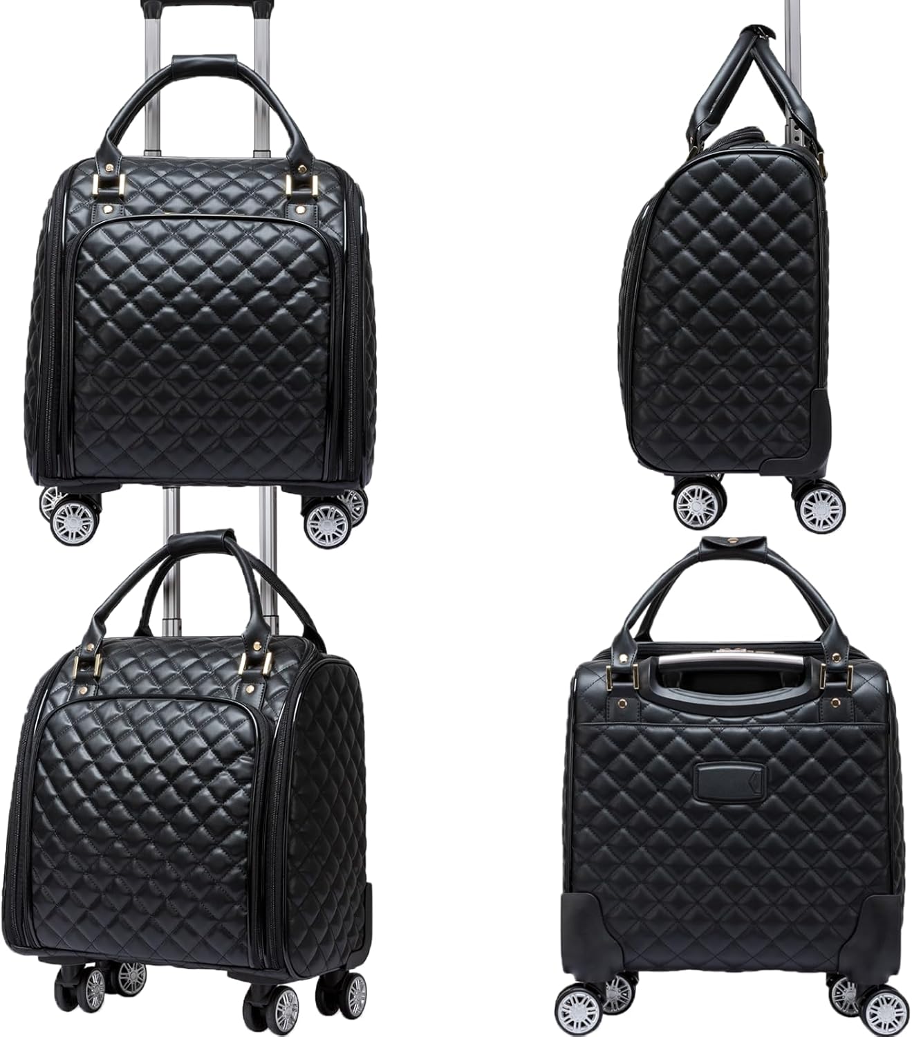 VH&GRED Luxury Carry on Luggage with Wheels Leather Suitcase 16-Inch Lightweight Travel Small Suitcase Diamond Stitching - Image 3