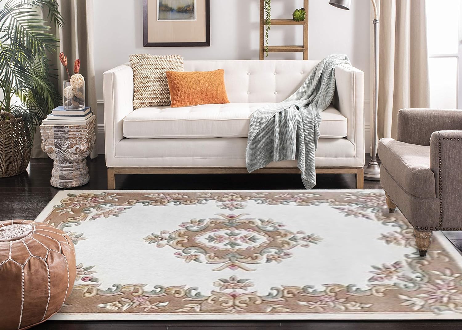 Handmade Royal Aubusson Wool Area Rug Made by Imorted Premium Wool Rug Unique Modern Design Carpet for Living Room, Bedroom and Dining Room (Cream Blue, 4 x 6 FT)
