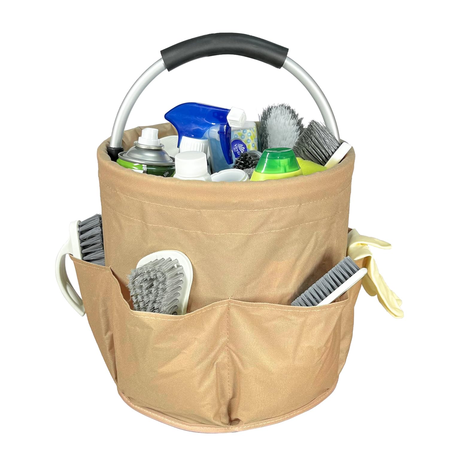 Cesto Porta Prodotti Pulizia, Organizer Detersivi Con Multipli Scomparti - Accessori Pulizia Casa, Pieghevole (Kaki)