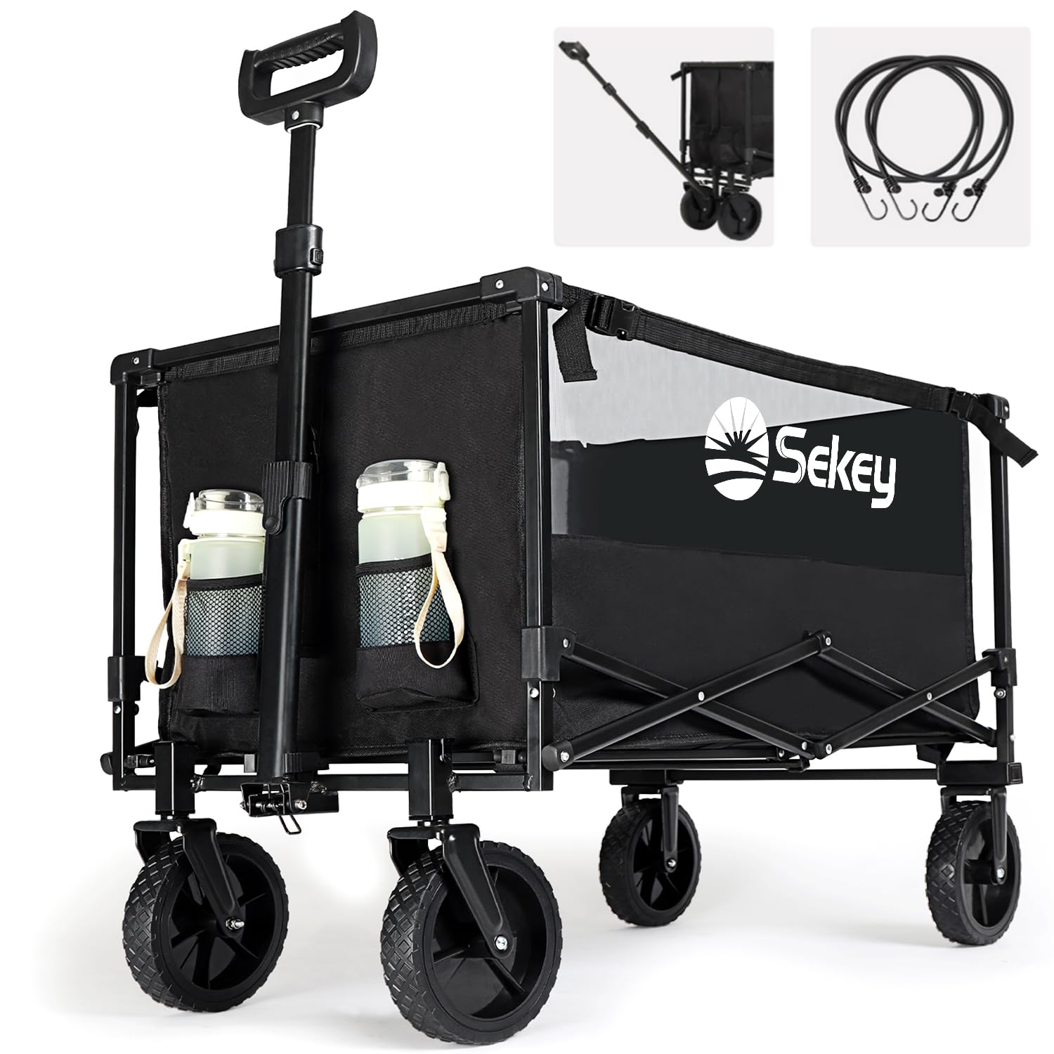 Sekey XXL Bollerwagen Faltbar 160L 100KG Belastbar, Faltbarer Bollerwagen Geländetauglich, Klappbarer Handwagen Strand Camping Einkaufen, XXL-Sieger 3011, Schwarz