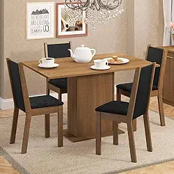 Conjunto Sala de Jantar Madesa Talita Mesa Tampo de Madeira 4 Cadeiras - Rustic/preto/oxford