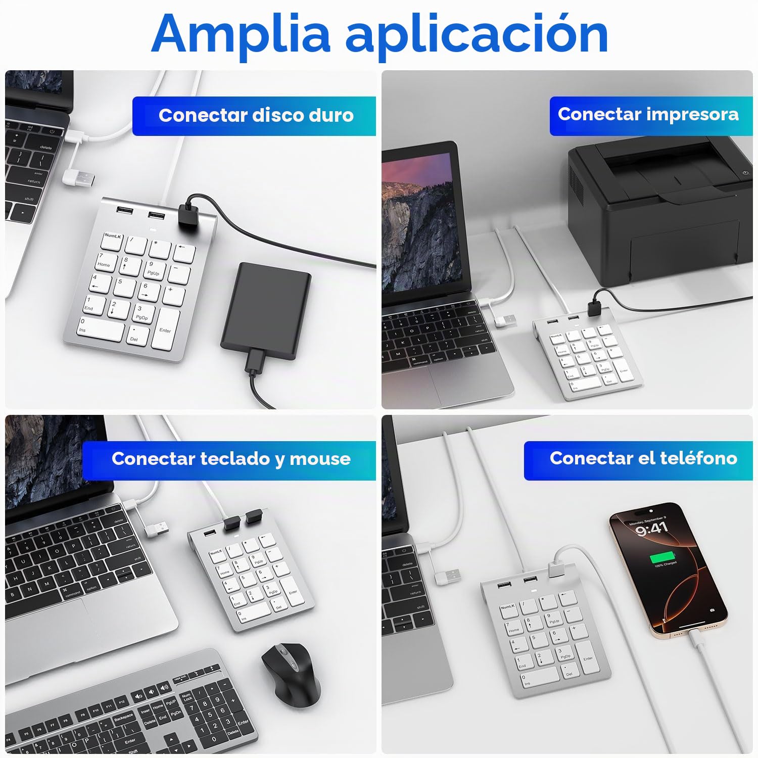 Teclado Numérico Cableado USB-C&USB-A Teclado Numérico 18 Teclas con 3 Puertos USB 2.0, Teclado Numerico para Laptop/Escritorio/Surface/iPad, TecladoNumérico USB para Windows/macOS/Chrome OS