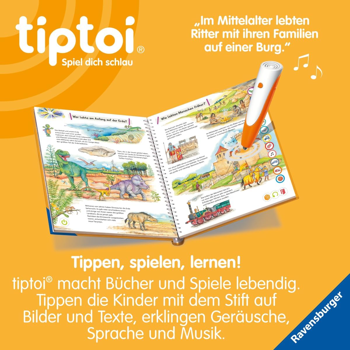 Ravensburger tiptoi Set: Wieso? Weshalb? Warum? Lexikon (Kinderbuch) + 00110 tiptoi Der Stift, Lernspielzeug für Kinder