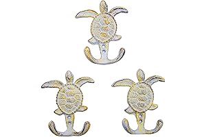 Distinctive Distressed White Sea Turtle Wall Hooks with Yellow Accents