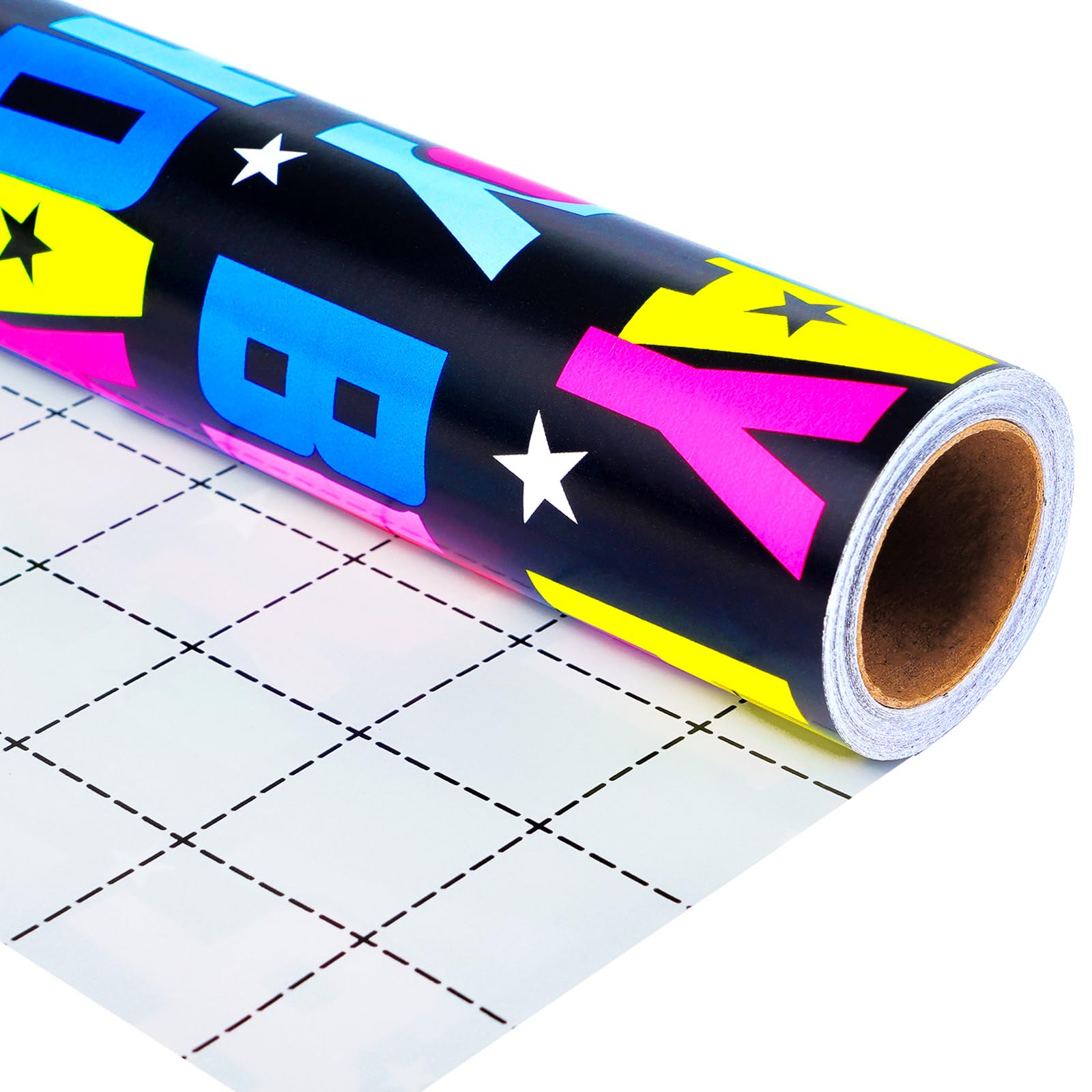 PlandRichW Birthday Wrapping Paper Roll, Gift Wrapping Paper with Grid Cut Lines, Colorful Happy Birthday Pattern for Boys Girls, 17 inch X 32.8 Feet