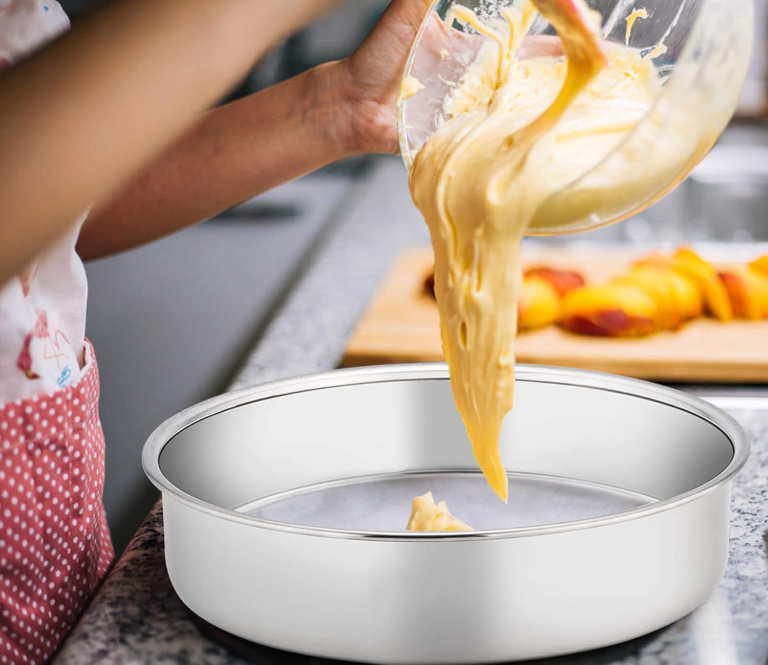 TeamFar 9½ Inch Cake Pan, Round Tier Cake Pans Set Stainless Steel for Baking Steaming Serving, Perfect for Birthday Wedding Celebrations, Healthy & Sturdy, Mirror Finish & Dishwasher Safe - Set of 2 - Image 3