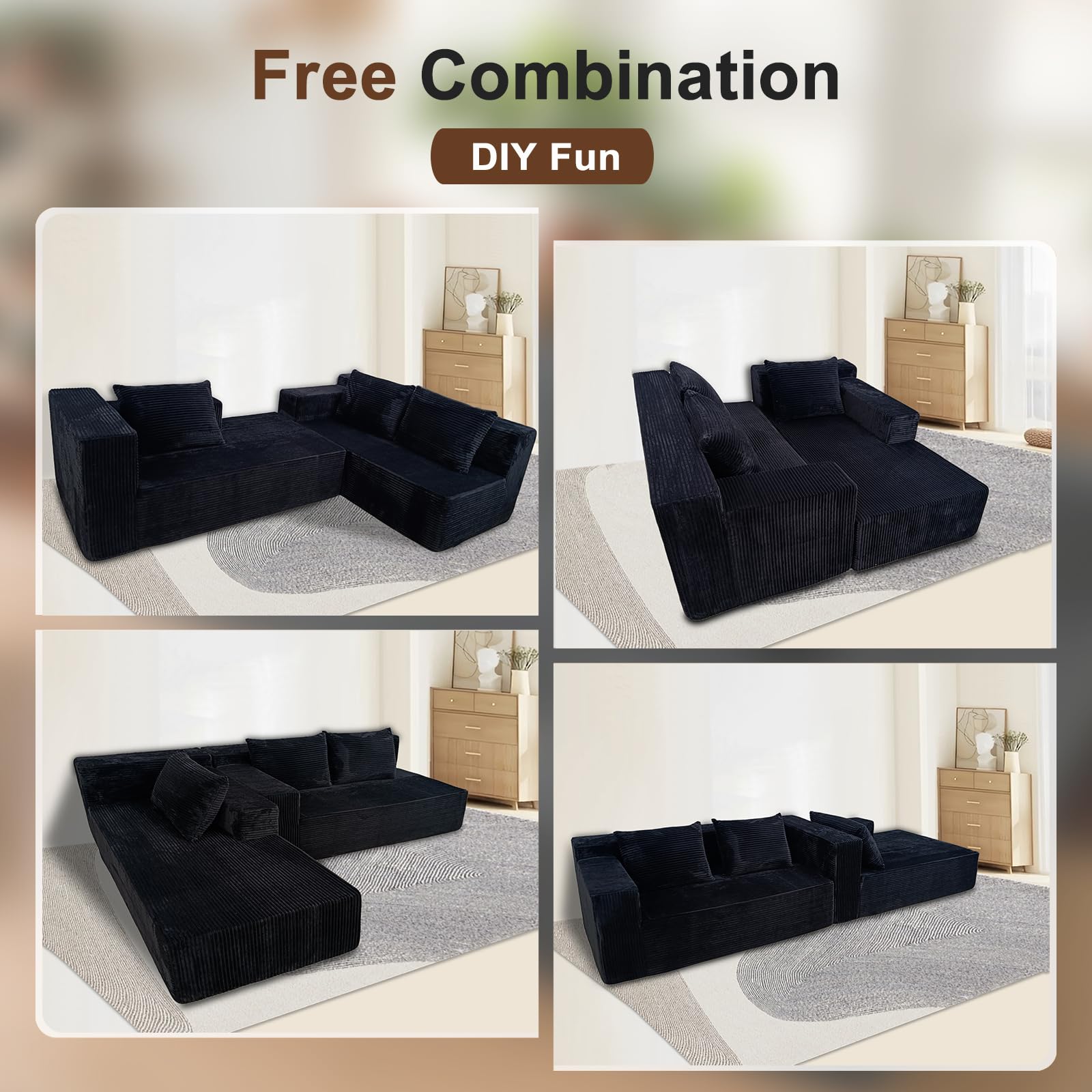 Sofá seccional Cloud de 103 pulgadas, sofá en forma de L deshuesado con diván, moderno sofá modular minimalista para sala de estar, combinación libre, asiento profundo, no requiere montaje, 6