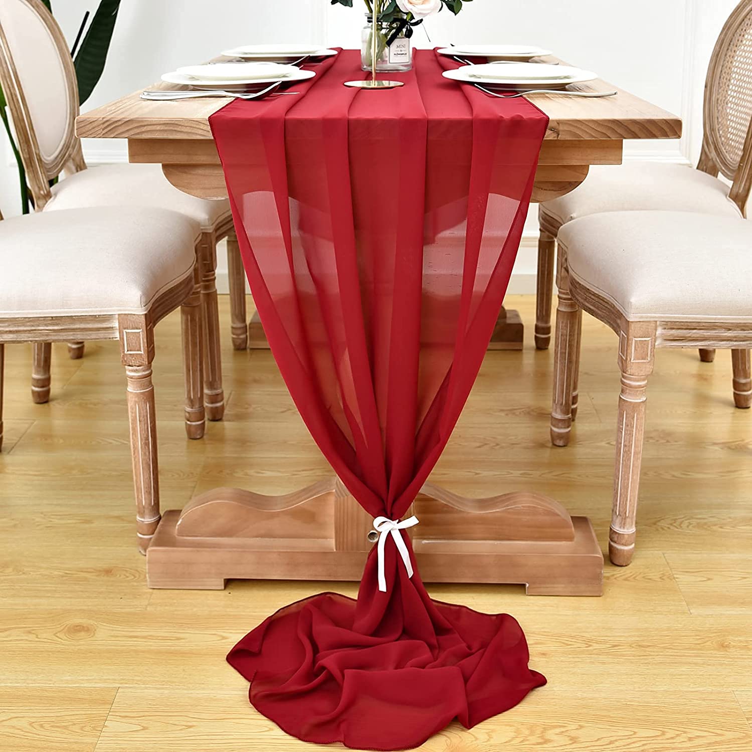 Chiffon Tablecloth Transparent Wedding Tablecloth 27x120 Inch Romantic Tulle Tablecloth Wedding Decoration Birthday Holiday Party Bride And Baby Table Decoration (Wine red)