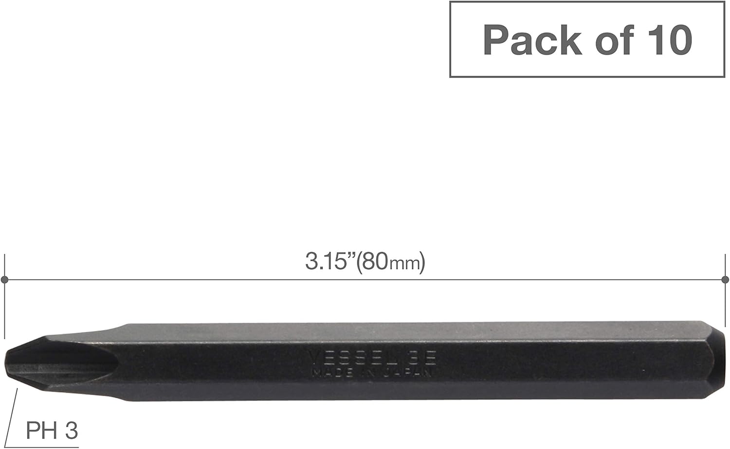 VESSEL C51P380E INSERT BIT 5/16" Hex, +3x80E for Manual Impact Driver (Pack of 10)