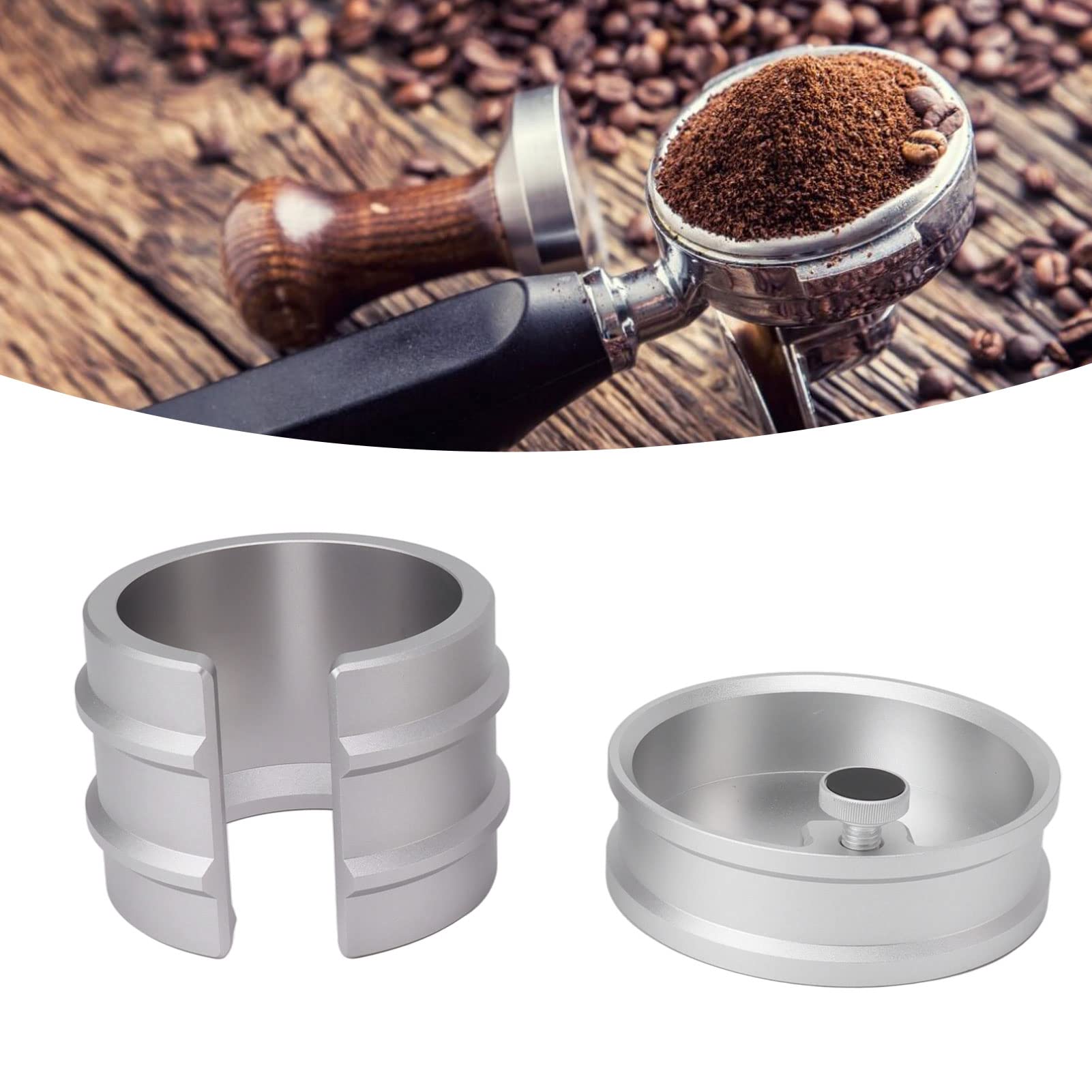 Uchwyt na kolbę do kawy ze stopu aluminium, stojak na ubijak do espresso, organizer z uchwytem Premium do ekspresów do kawy 51 mm, 53 mm, 58 mm, narzędzie baristy (Srebrny)