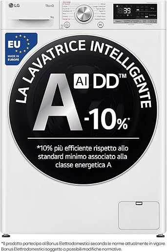 LG AI DD F4R709TAIDD Washing Machine Class A -10%, Front Load Series R7, Washing Machine 9 kg, 1400 RPM, AI Wash, TurboWash 360, Steam Wash, Wi-Fi, Direct Drive Motor, Freestanding, White