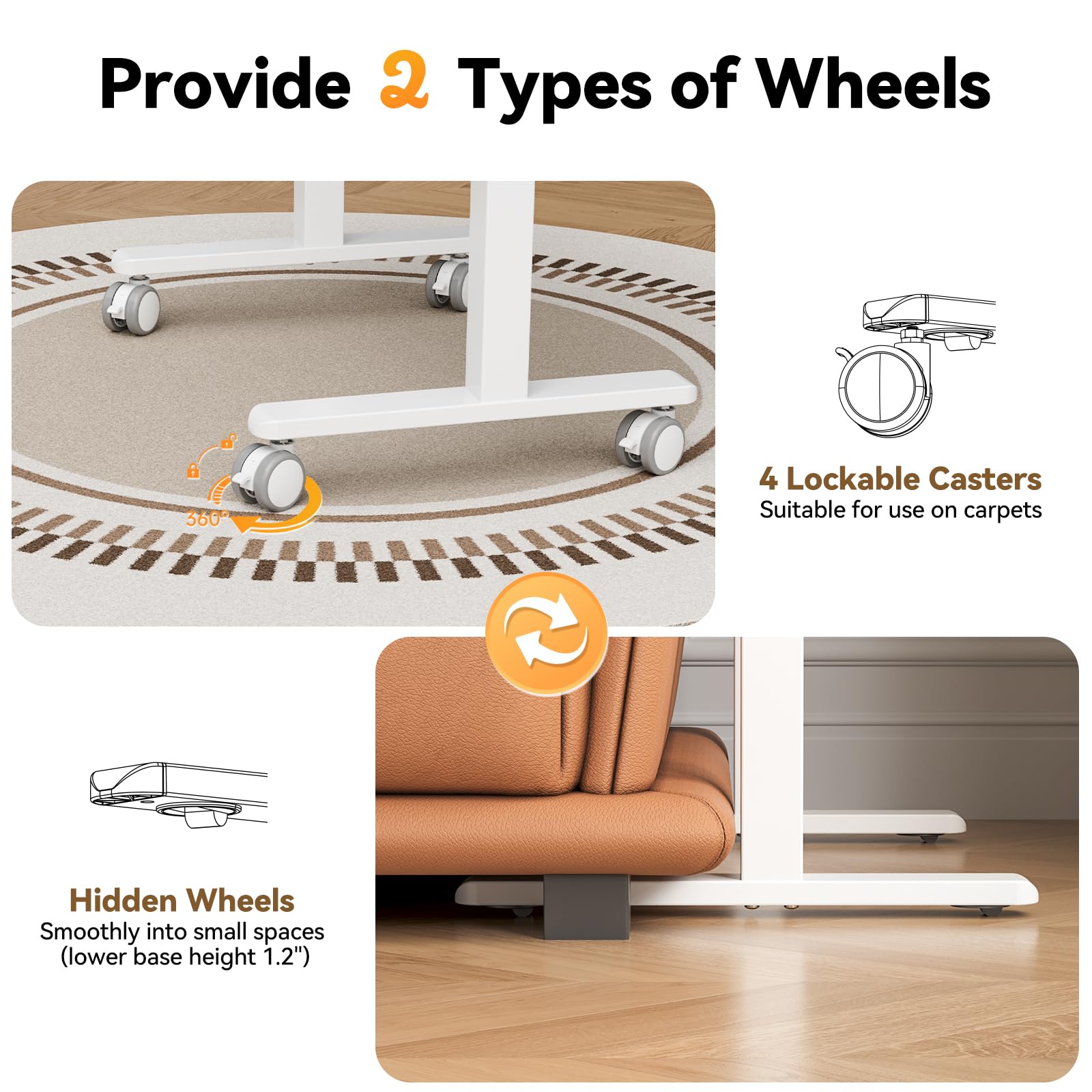 JOY worker Mobile Standing Desk 35In Small Height Adjustable Desk with Drawer Rolling Treadmill Desk Workstation with Wheels — view 8