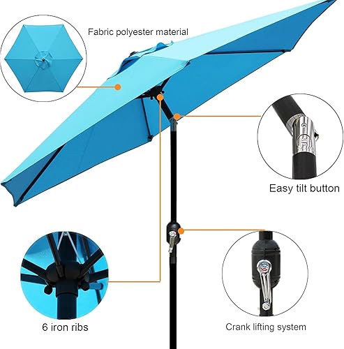 Miniatura 45 de Blissun Sombrilla de patio de 7.5 pies, sombrilla de patio, sombrilla de mercado al aire libre con botón de inclinación y manivela (bronceado)