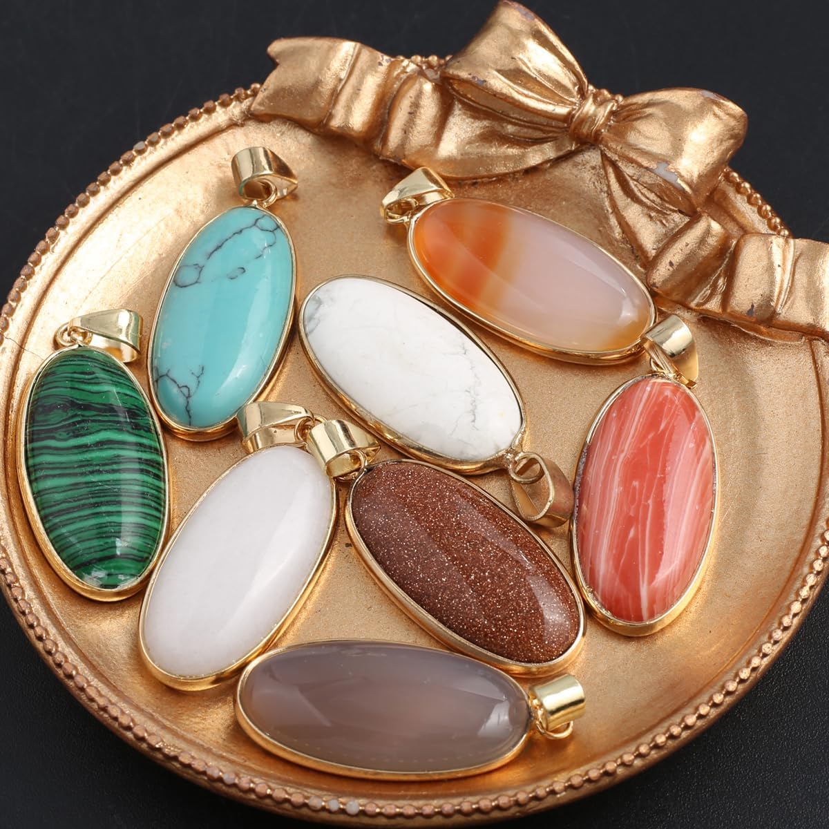 LHJ 8 Pcs Natural Stone Pendants Random Oval and Water Drop Shape Healing Crystal Agate Charms for Jewelry Making Necklace Gift - Image 6